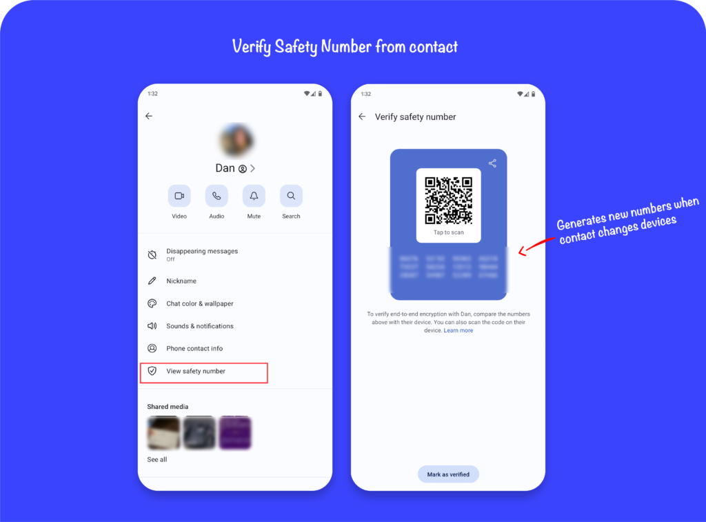 view safety number flow